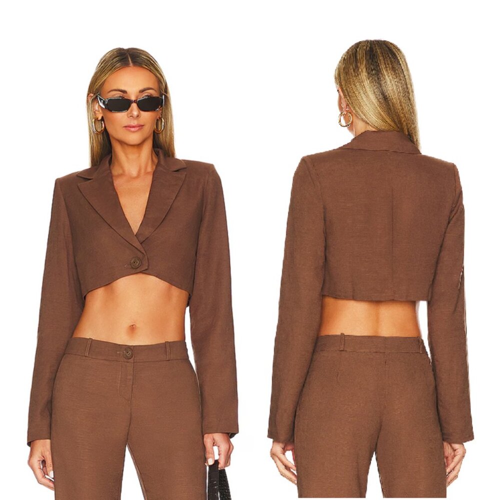 Revolve Rumer Mecca Cropped Jacket in Mocha Brown Small NWT
